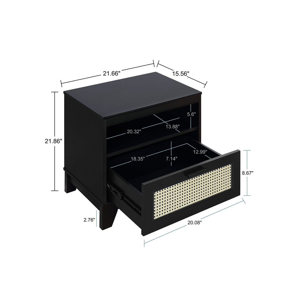 Modern Cane Accent Nightstand with 1 Drawer - Black or Light Brown