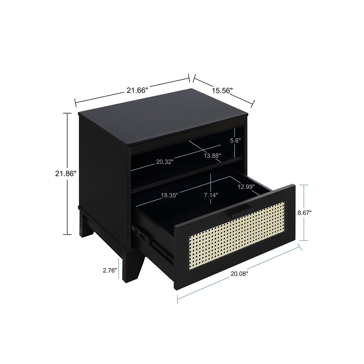Modern Cane Accent Nightstand with 1 Drawer - Black or Light Brown