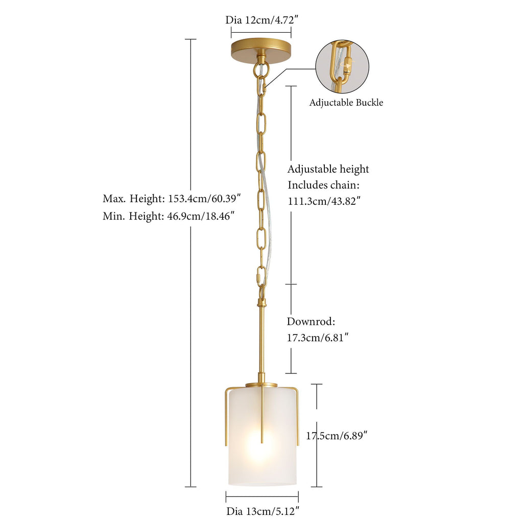 Adjustable Cylindrical Pendant Light with Frosted Glass Shade - Black or Gold