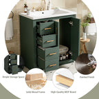 Ceramic Sink Vanity Combo with 3 Drawers and Soft Closing Doors - 30"