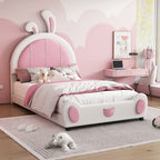 Upholstered Platform Bed with Rabbit Shaped Headboard - Twin, White