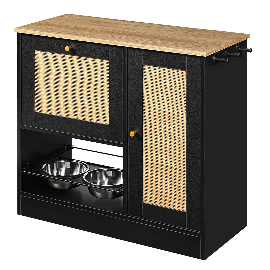 Feeding Station with 2 Lockers and Elevated Bowls - Black