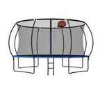 14 Ft Outdoor Trampoline with Basketball Hoop & Ladder - Black / Blue