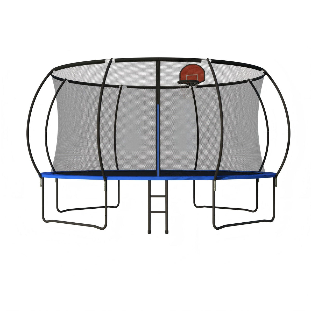 14 Ft Outdoor Trampoline with Basketball Hoop & Ladder - Black / Blue