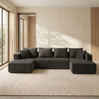 132.1 Inch U-Shaped Corduroy Modular Sectional Sofa - Gray