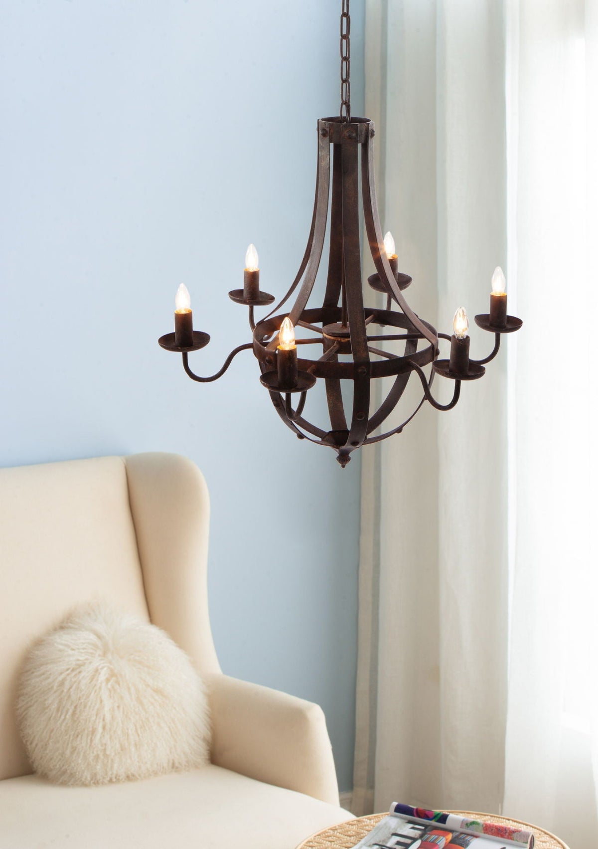 6 Light Metal Chandelier - Black