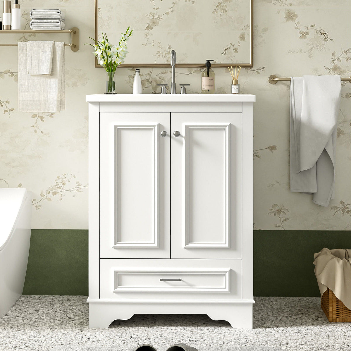 Modern Bathroom Vanity with Ceramic Sink Combo and Storage Cabinet - Multiple Colors