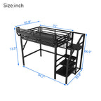 Black Loft Bed with Stairs, Storage Shelf, and LED Lighting