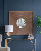 Square Carved Mirror with Pleated Design and Iron Frame - Black or Dark Brown
