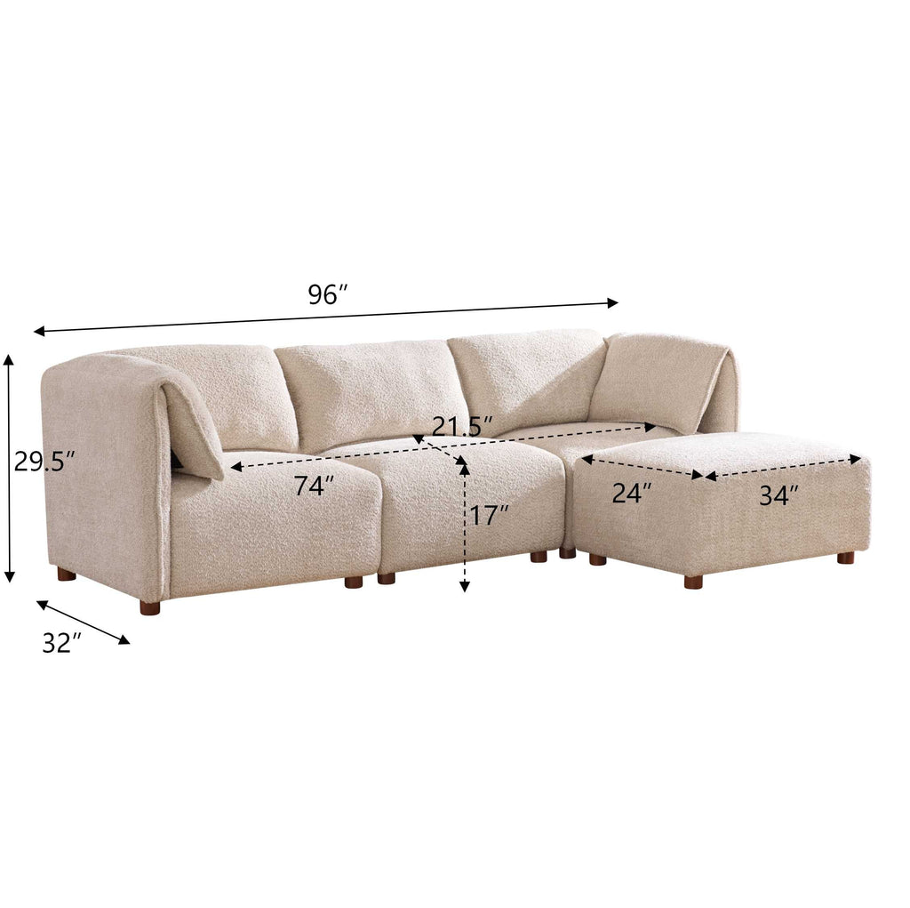 Aura 96 in. 4-Piece L Shaped Modular Sectional Sofa with Wood Frame - Boucle