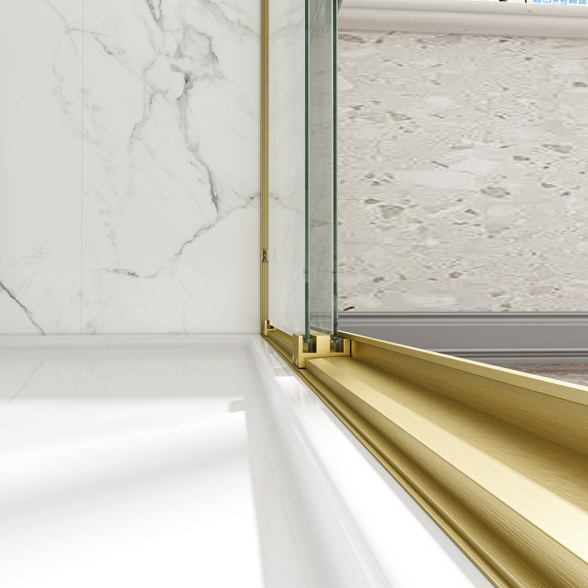 55-60" Adjustable Brushed Shower Door with Tempered Glass - Brushed Gold