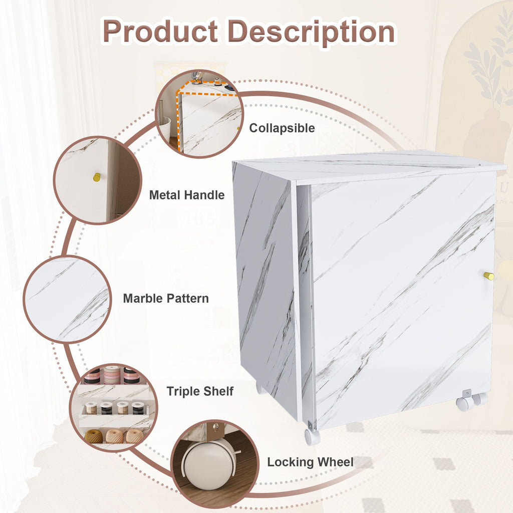 White Folding Sewing Table with Lockable Wheels - 4-in-1 Multi Functional Craft Station