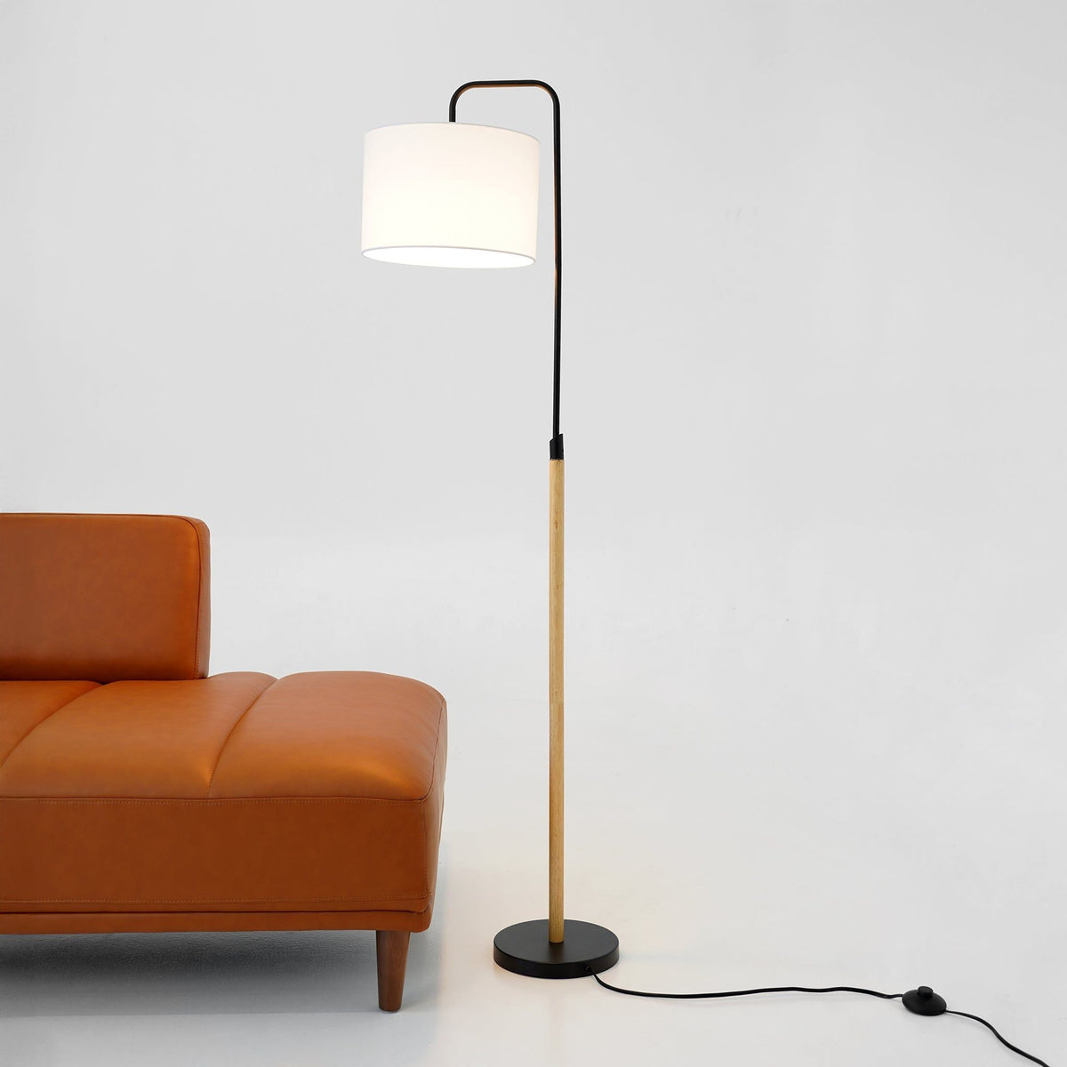 Arc Floor Lamp with Cylinder Shade and Foot Switch - Black
