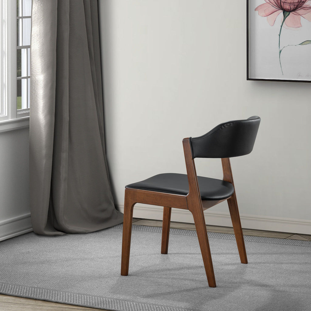 Enzo Dining Chair Set of 2 with Black Vegan Leather - Black / Brown