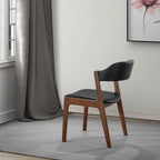 Enzo Dining Chair Set of 2 with Black Vegan Leather - Black / Brown