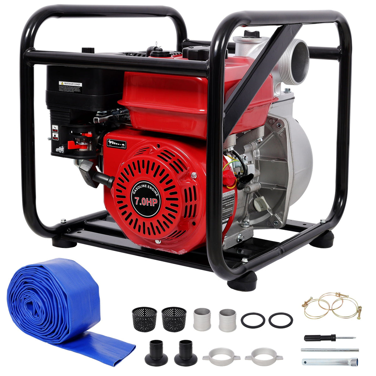 Gasoline Powered Water Pump with 3" Inlet & Outlet, 264GPM Flow - Black / Red