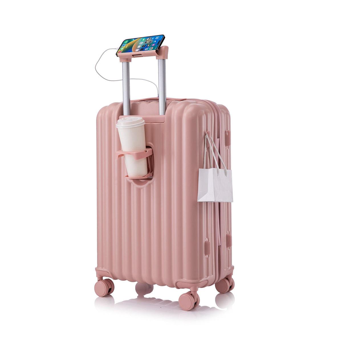 Spinner Wheel Luggage Set with USB Port and Holders - Pink, Black, Green