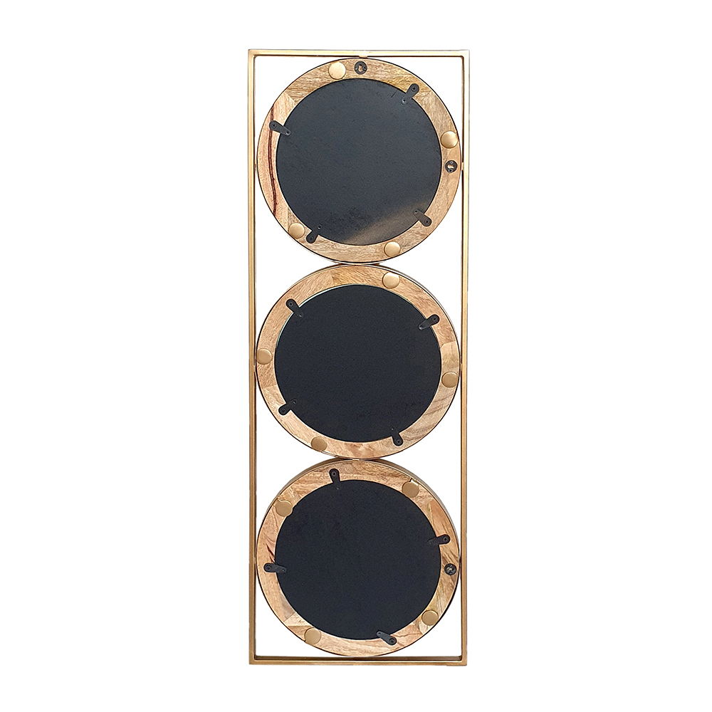 Rectangular 3-Piece Wall Mirror Set with Iron & Mango Wood Frame - Brown