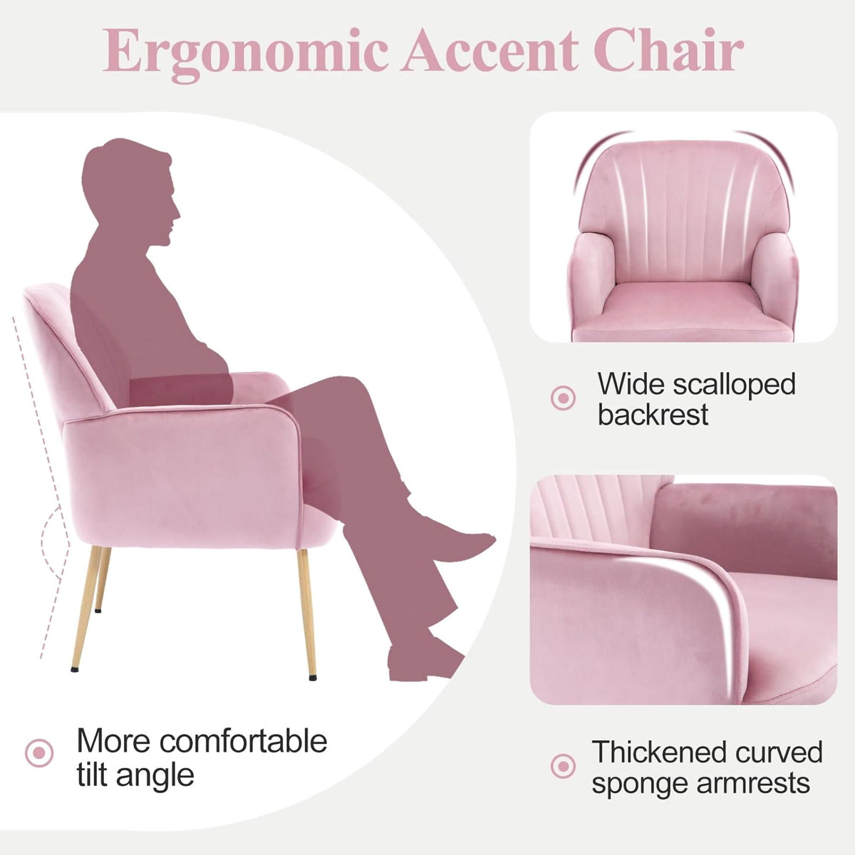 Upholstered Accent Armchair with Shell-Shaped Design - Multiple Colors