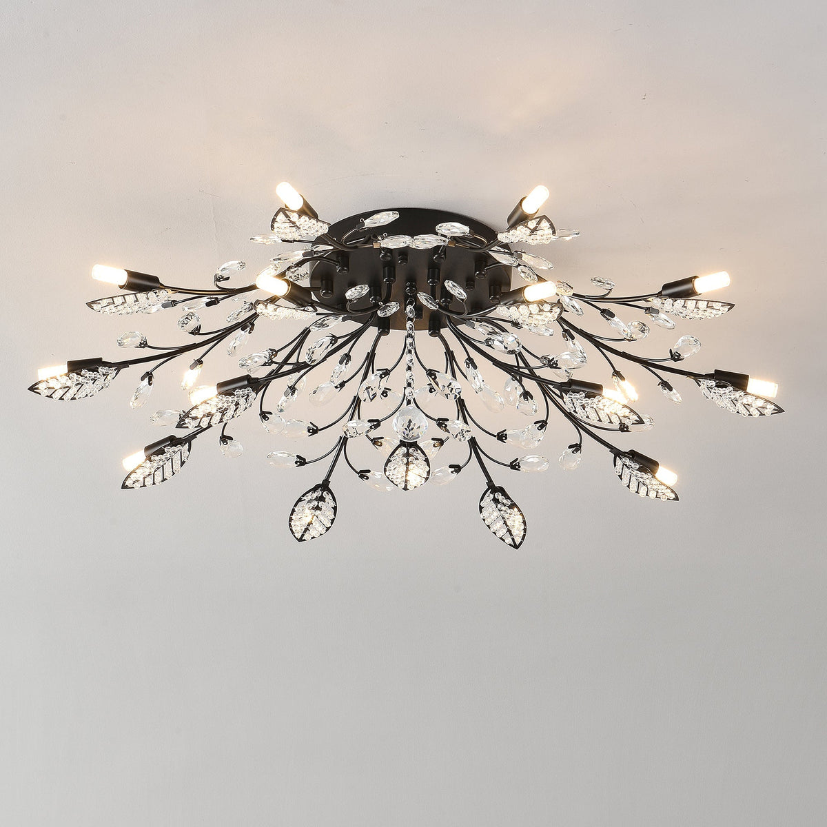 15-Light Chandelier with Crystal Accents - Matte Black