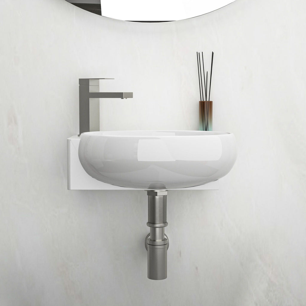 Modern Rectangle Wall Mount Bathroom Sink with Single Faucet Hole - White