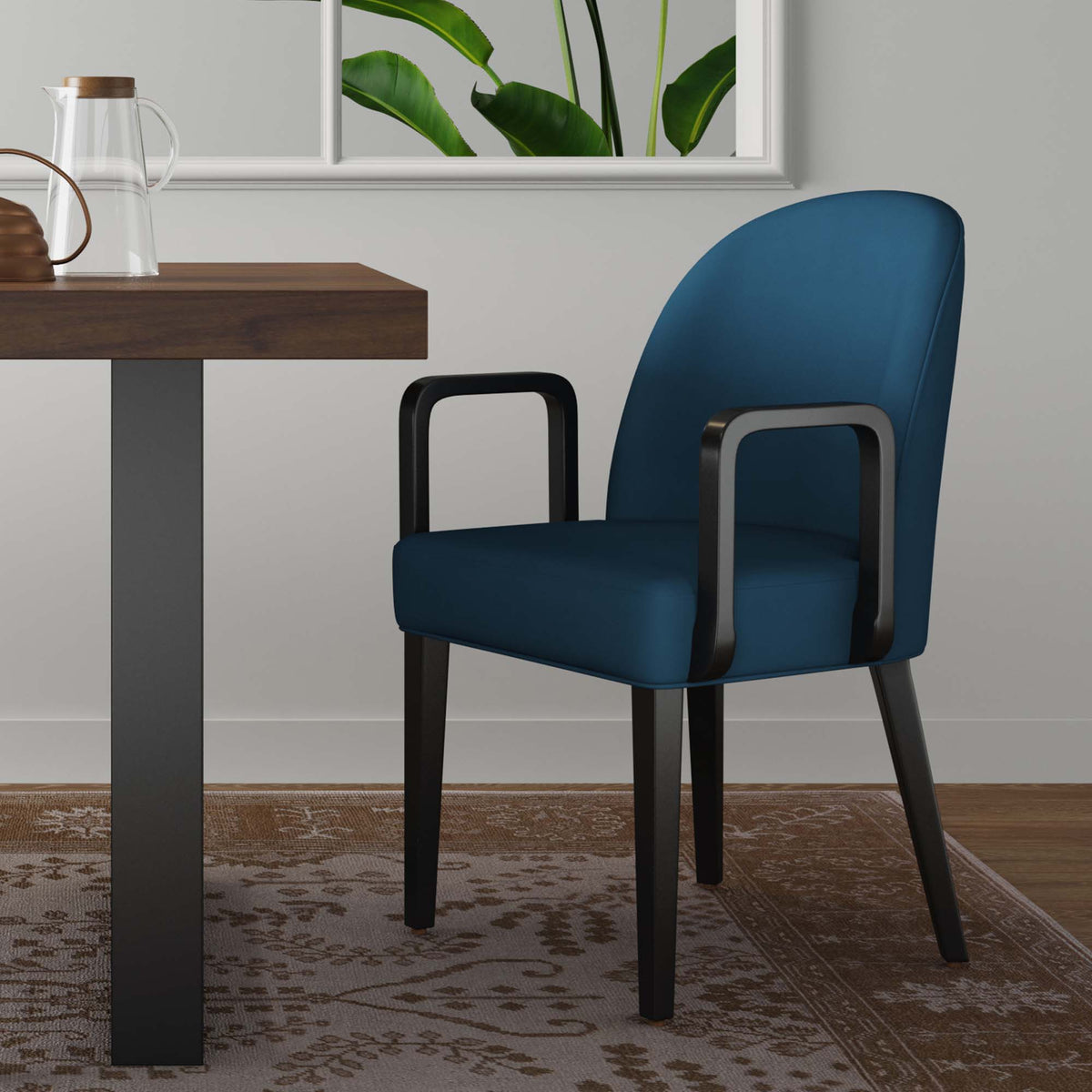 Upholstered Armchair with Solid Beech Wood Frame - Blue or Gray