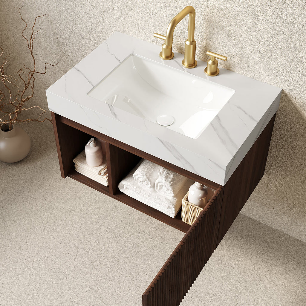 Eiden 30" Bathroom Vanity & Sink with Sintered Stone Top - Walnut