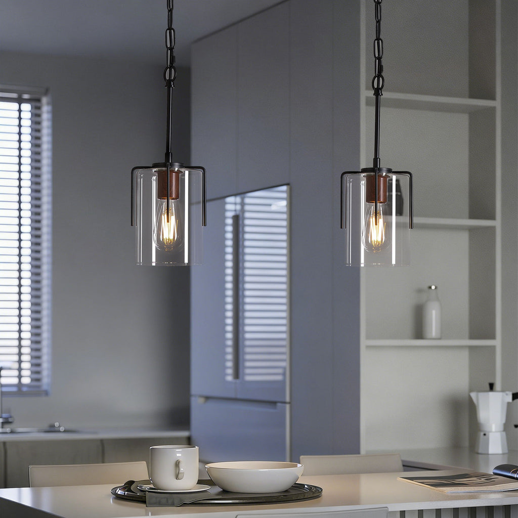 Adjustable Pendant Lighting with Clear Glass Shade - Black or Gold