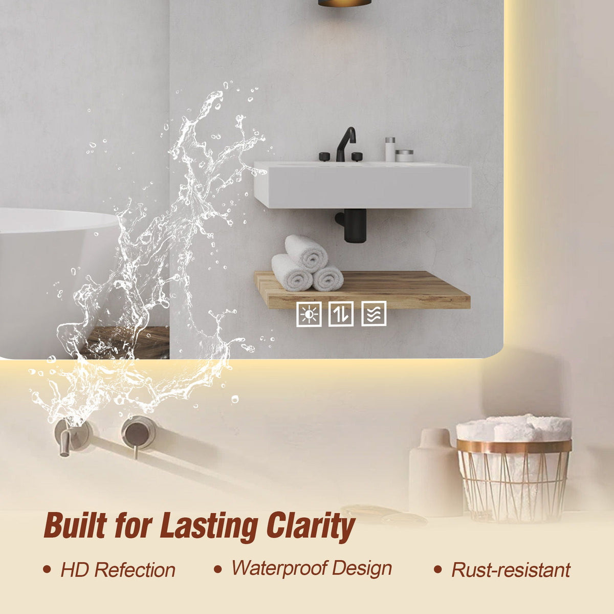 Wall Mounted LED Lighting Mirror with 3-Color Dimmable Light - Silver