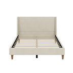 Upholstered Modern Platform Bed with Wingback Headboard - Beige or White