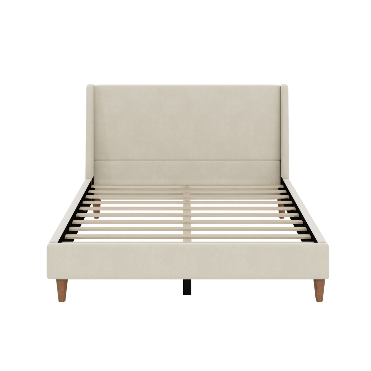 Upholstered Modern Platform Bed with Wingback Headboard - Beige or White