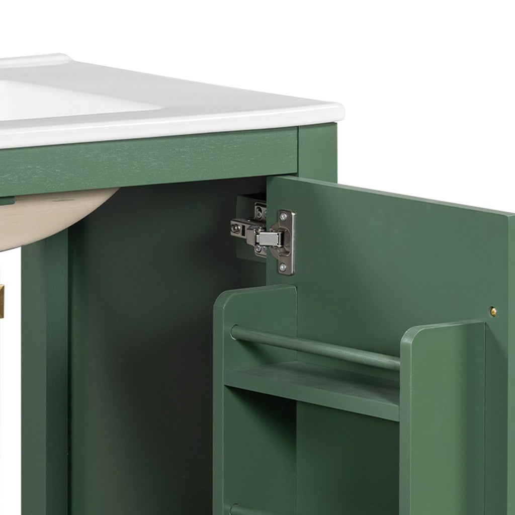 Green Bathroom Vanity with Single Undermount Sink and Storage - Solid Wood