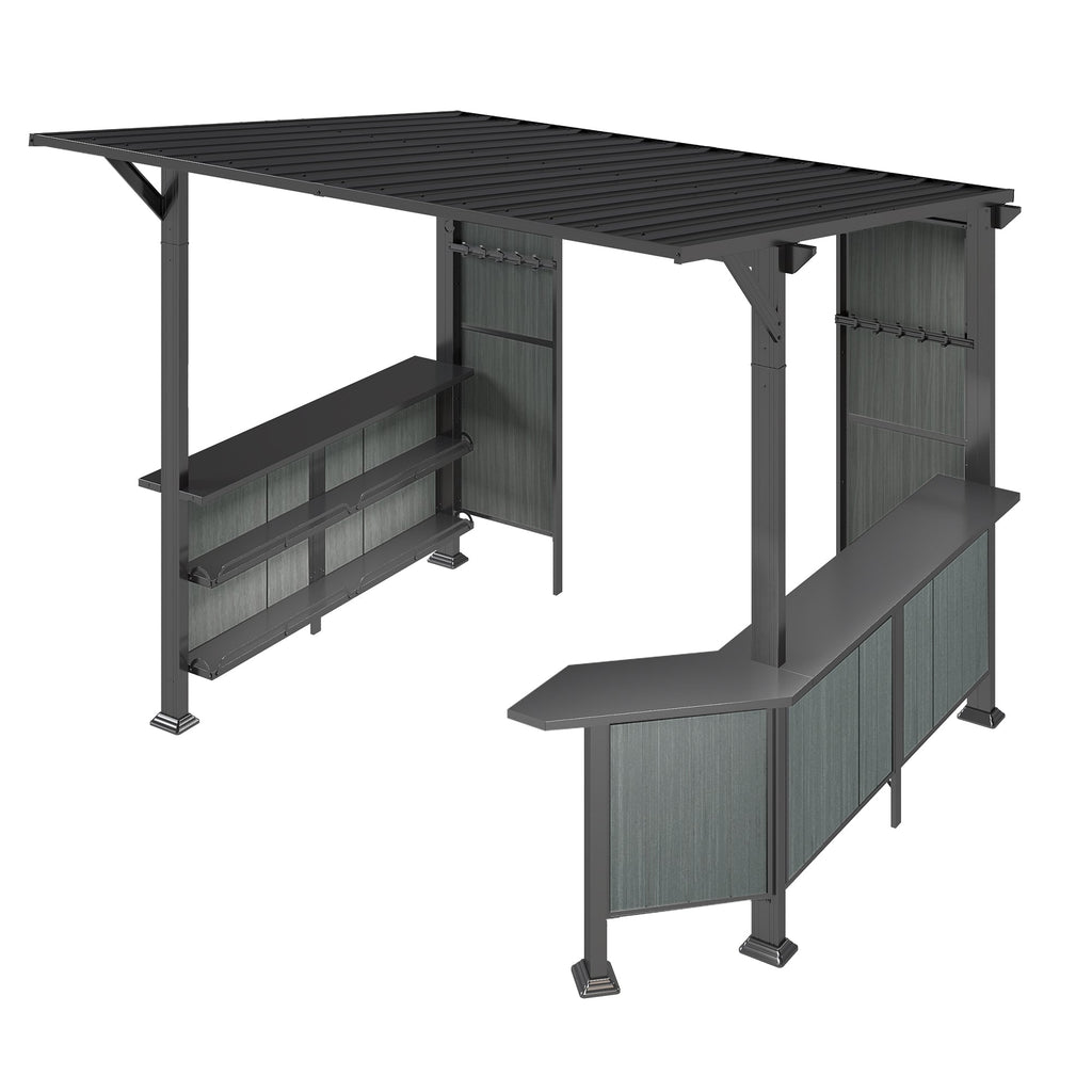 9x10FT Hardtop Grill Gazebo with Storage Shelves - Steel