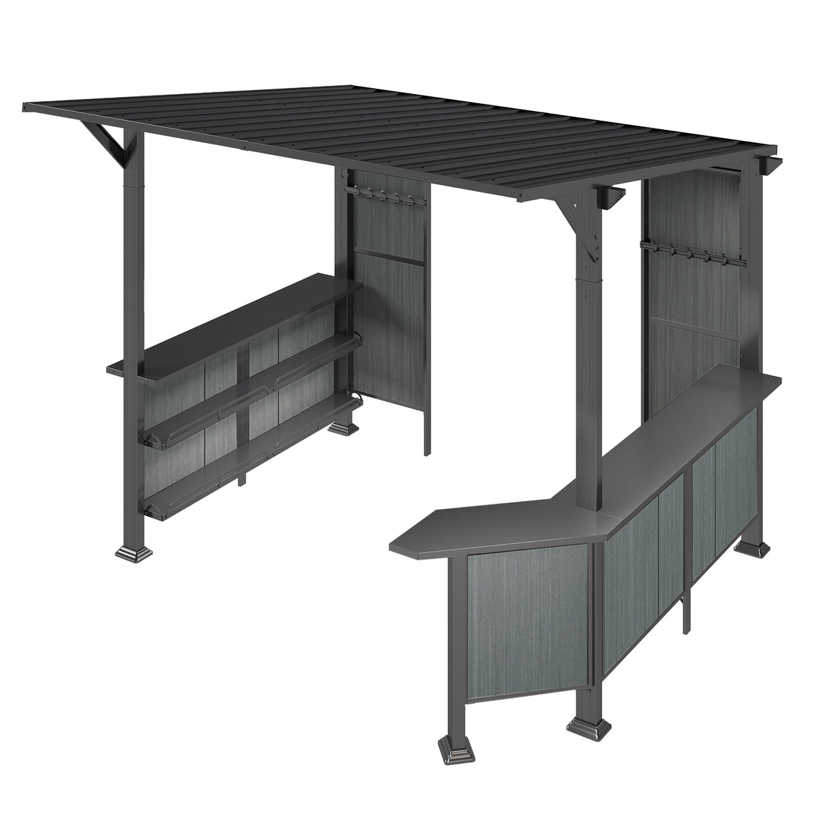 9x10FT Hardtop Grill Gazebo with Storage Shelves - Steel