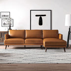Light Brown L-Shaped Sectional Sofa with Solid Eucalyptus Wood Frame