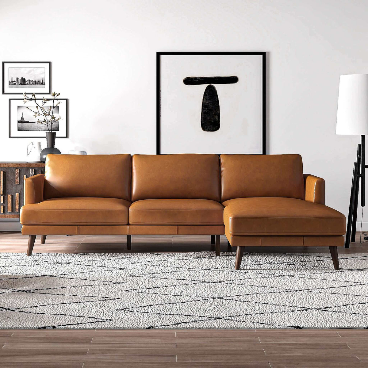 Light Brown L-Shaped Sectional Sofa with Solid Eucalyptus Wood Frame