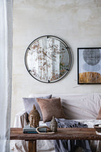 Round Industrial Wall Mirror with Metal Frame - Black