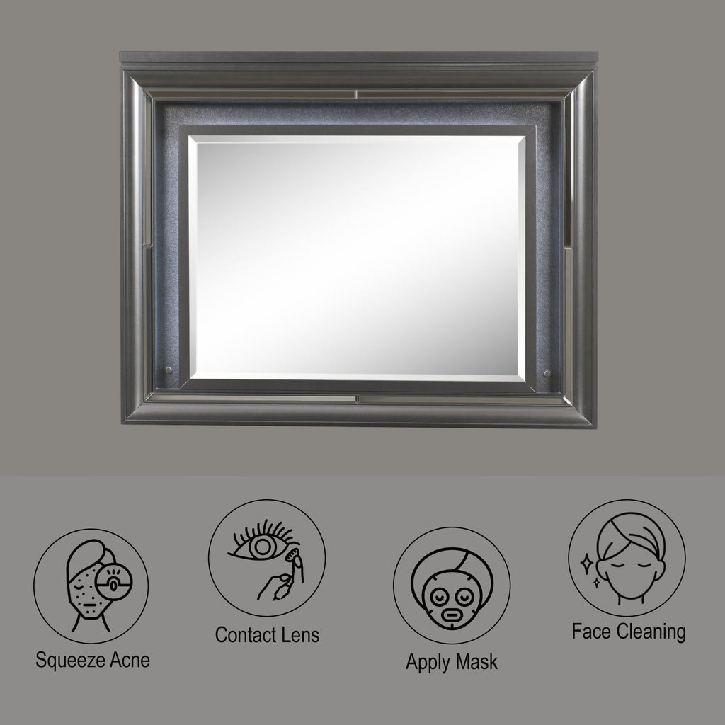 Sawyer Metallic Mirror with LED Lighting - Dark Gray