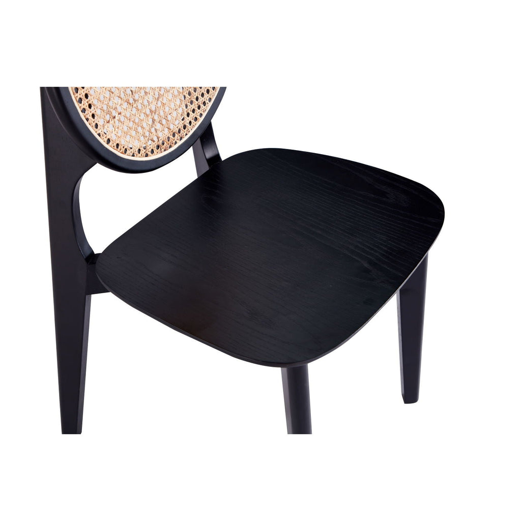 Rattan Cane Backrest Dining Chair Set with Solid Wood Frame - Black or Light Brown
