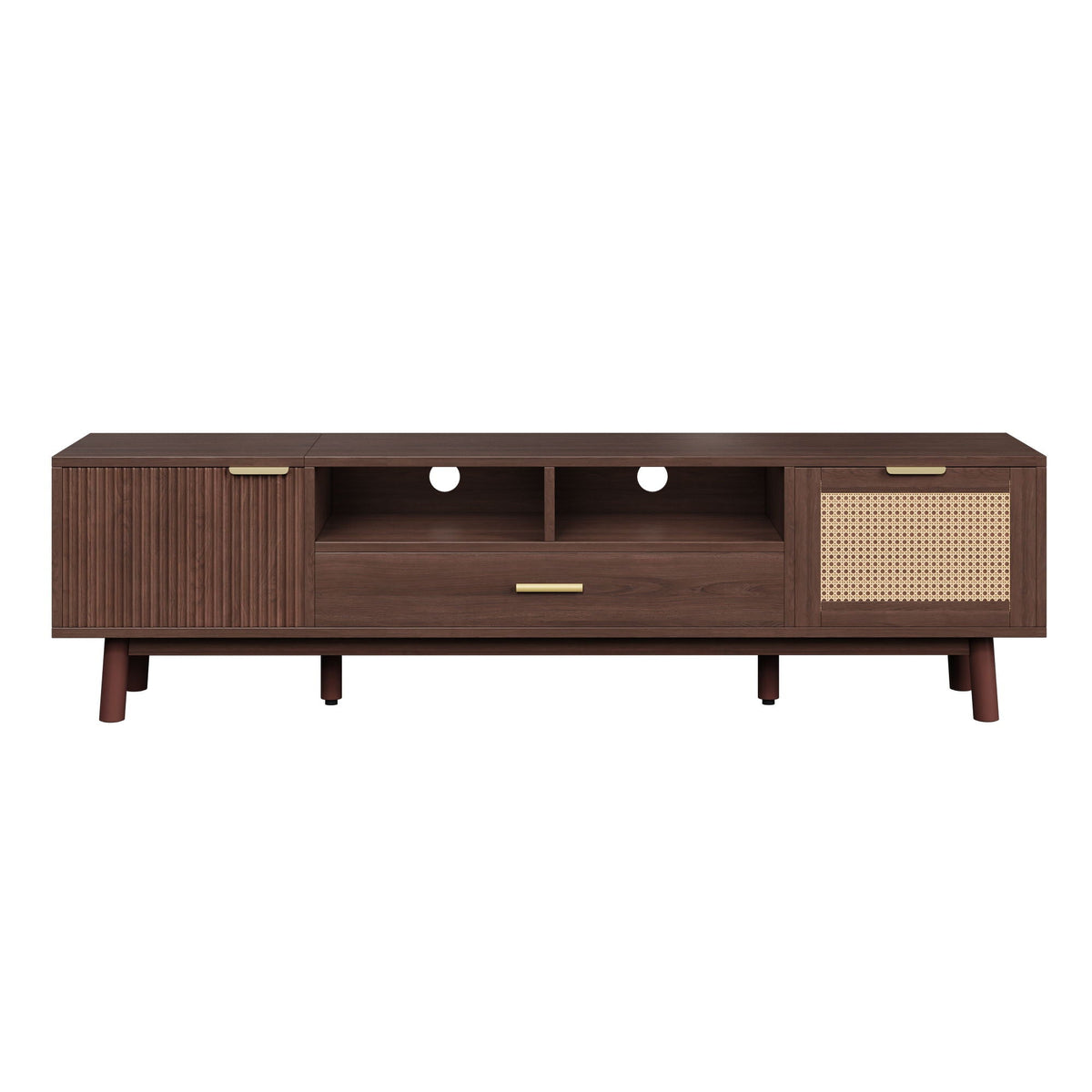 TV Stand for 75" TVs with Soft-Closing Doors - Dark Brown