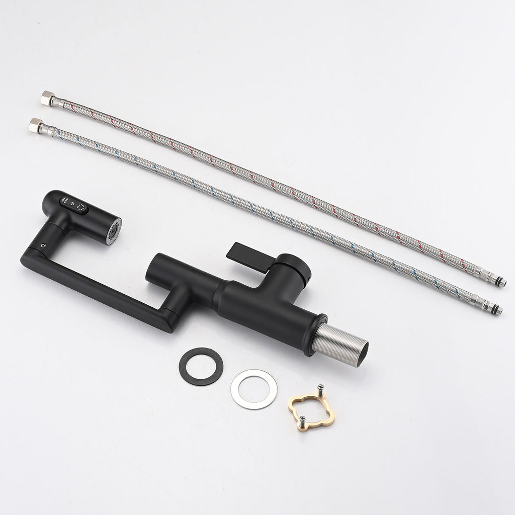 Bathroom Sink Faucet with Spray Function and Temperature Display - Black or Pearl Silver