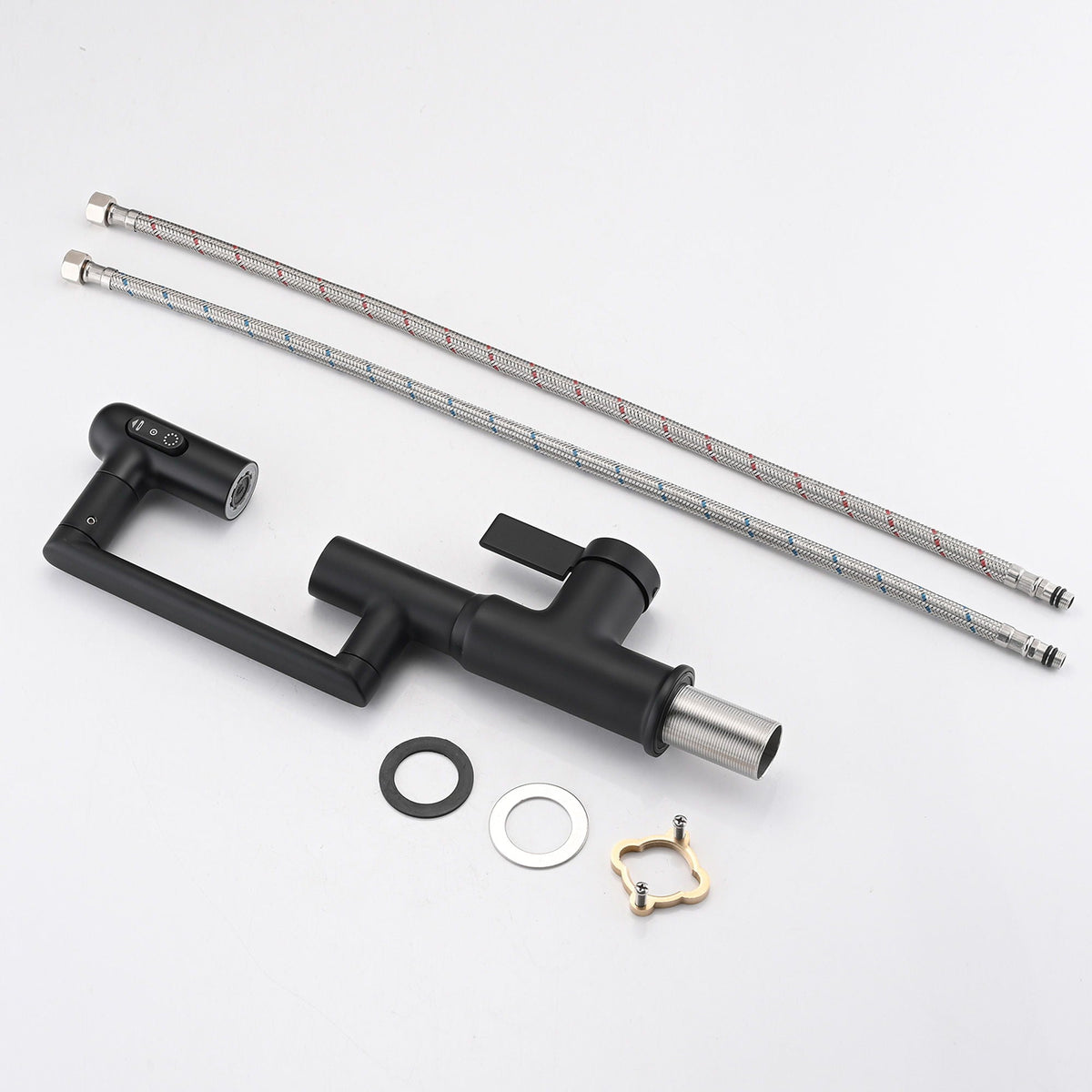 Bathroom Sink Faucet with Spray Function and Temperature Display - Black or Pearl Silver