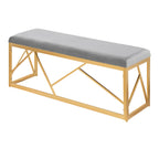 Glam Upholstered Bench with Geometric Metal Frame - White or Gray