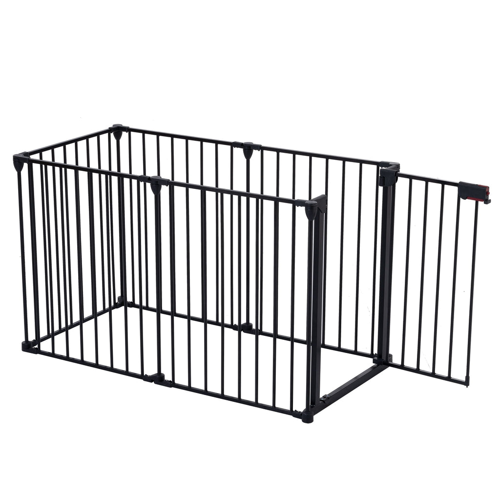 Adjustable Metal Safety Gate Play Yard with Pivoting Panels - Black