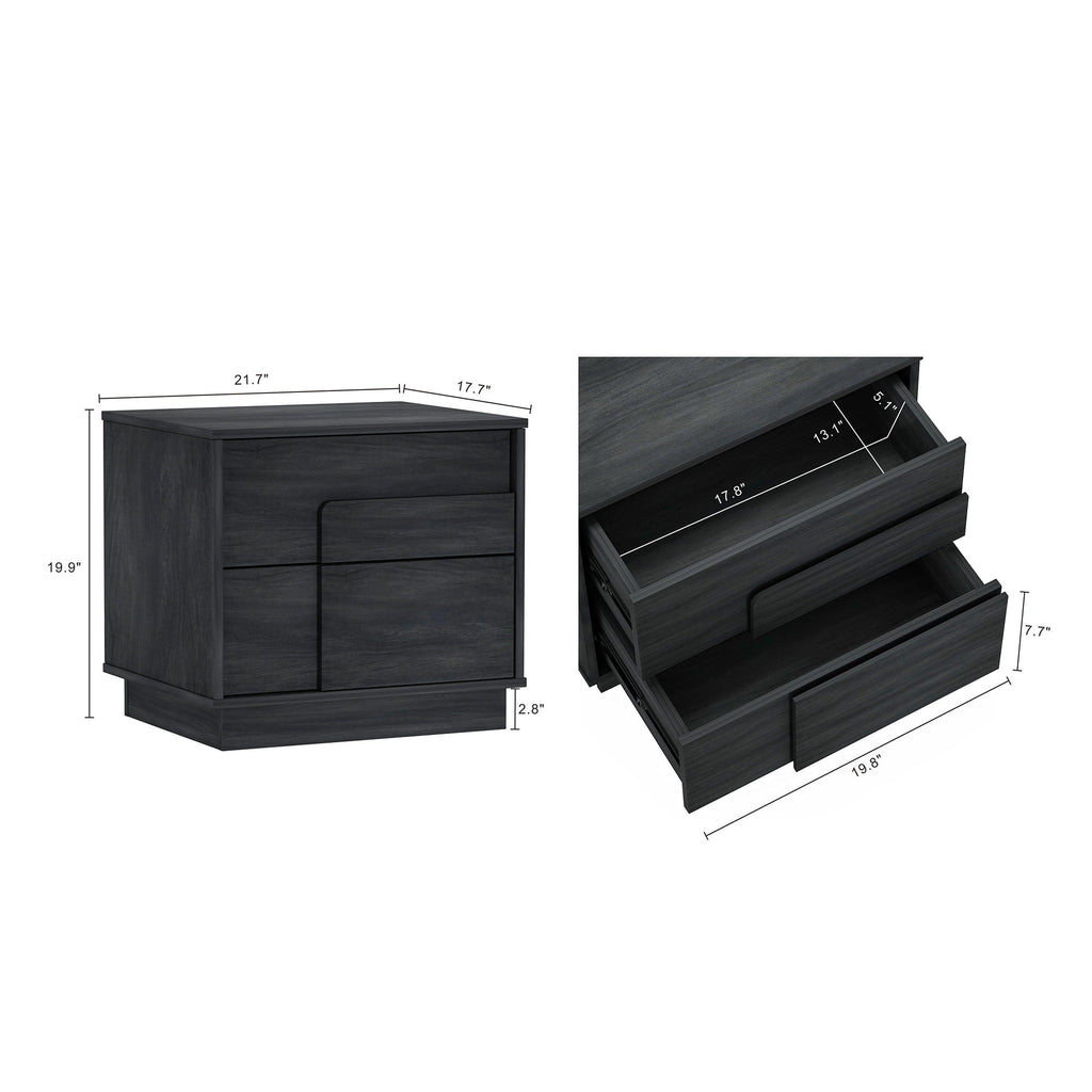 Modern Nightstand with Push to Open Drawers - Dark Gray, Dark Brown, or Light Brown