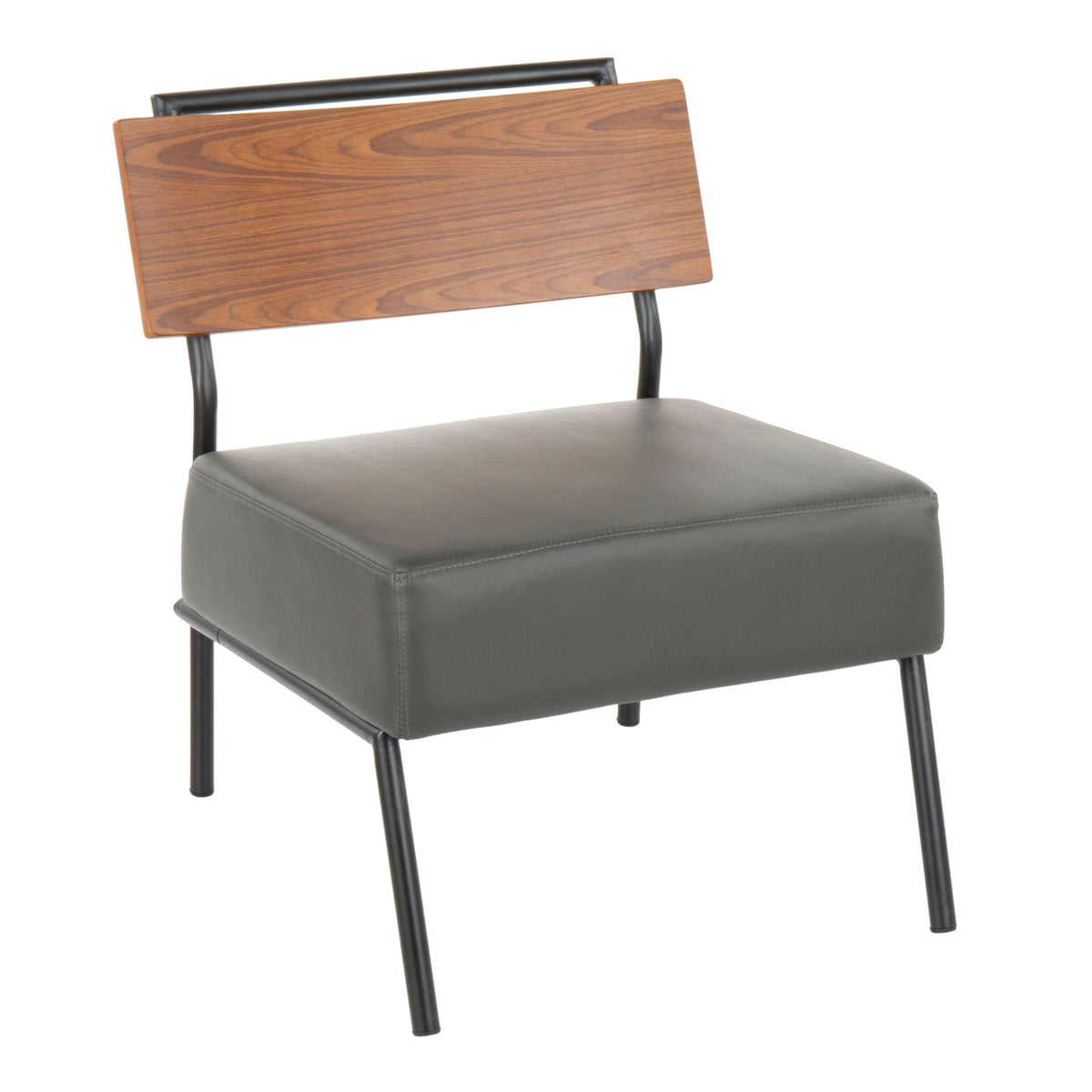 Contemporary Side Chair with Walnut Back and Faux Leather - Gray