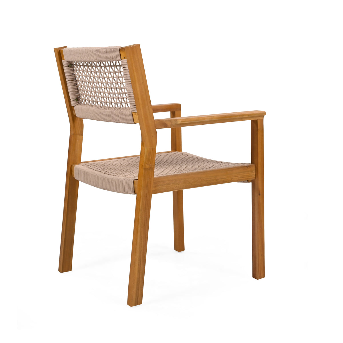 Braided Dining Chair Set of 2 with Acacia Wood & Rope - Light Brown