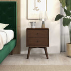 Mid-Century Modern Night Stand with 2 Drawers - Dark Brown or White