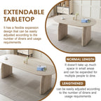 Oval Extendable Dining Table with Dual Pillar Design - Off White