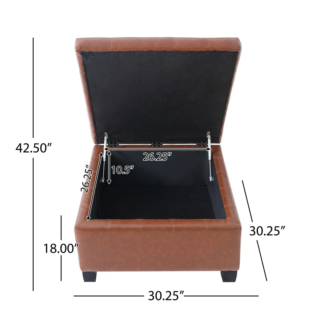 Square Tufted Storage Ottoman with Lift-Top - Dark Brown or Black